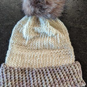 crochet and knit hat with pom